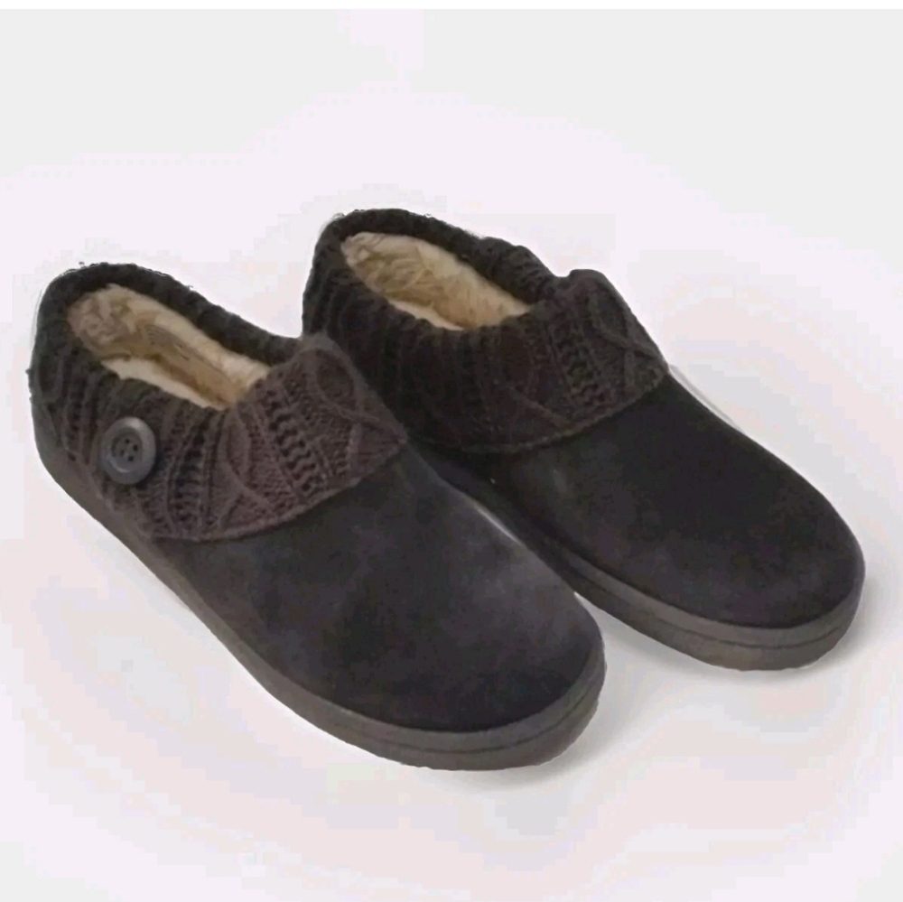 Clarks Suede Leather Faux Fur Clog Slippers 9 Cozy Warm Indoor Outdoor Comfort